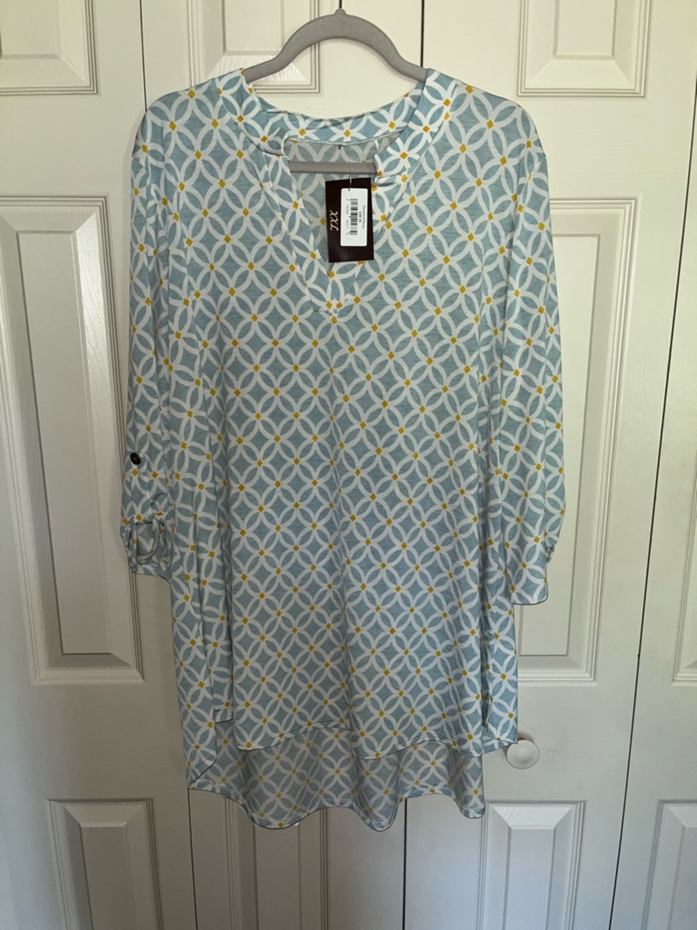 Light Blue Geometric Print Women's Tunic Dress